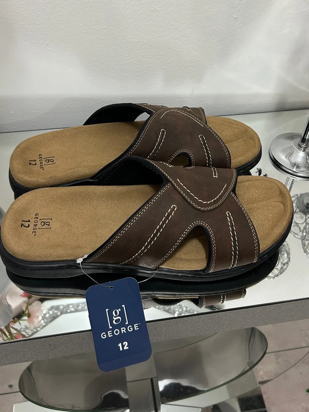 NWT George Sunside Brown Comfort Slide Sandals Men’s Size 12